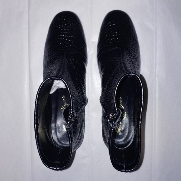 CLERGERIE Croc Leather Ankle Boots Metal Block Mid heel Black Booties Size 6.5 - Picture 13 of 16